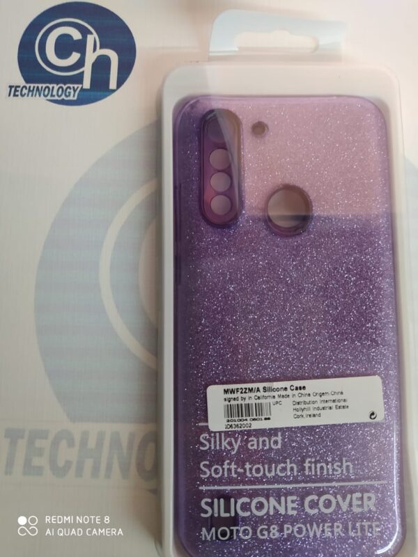 FUNDA GLITTER MOTO G8 POWER LITE MORADO