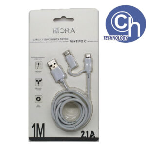 CABLE USB V8 + TIPO C 1 HORA 1M BLANCO B