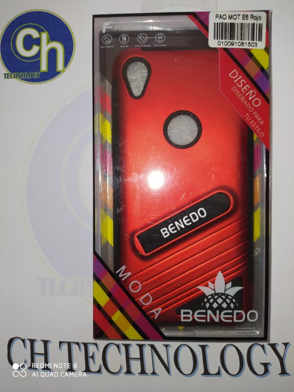 FUNDA SOPORTE CON MICA MOTO E6 ROJO