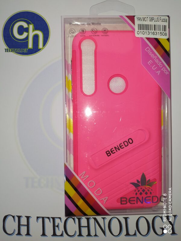 FUNDA SOPORTE CON MICA MOTO G8 PLUS FUCS