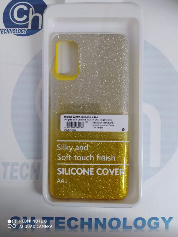 FUNDA GLITTER SAMSUMG A41 BICOLOR AMARIL