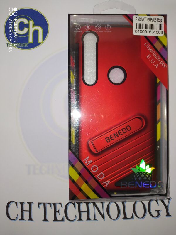 FUNDA SOPORTE CON MICA MOTO G8 PLUS ROJO