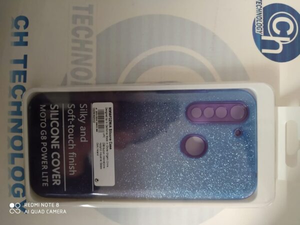 FUNDA GLITTER MOTO G8 POWER LITE AZUL