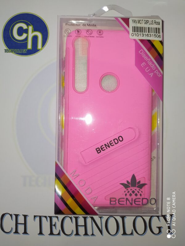 FUNDA SOPORTE CON MICA MOTO G8 PLUS ROSA