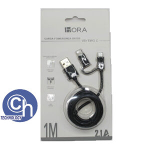 CABLE USB V8 + TIPO C 1 HORA 1M NEGRO